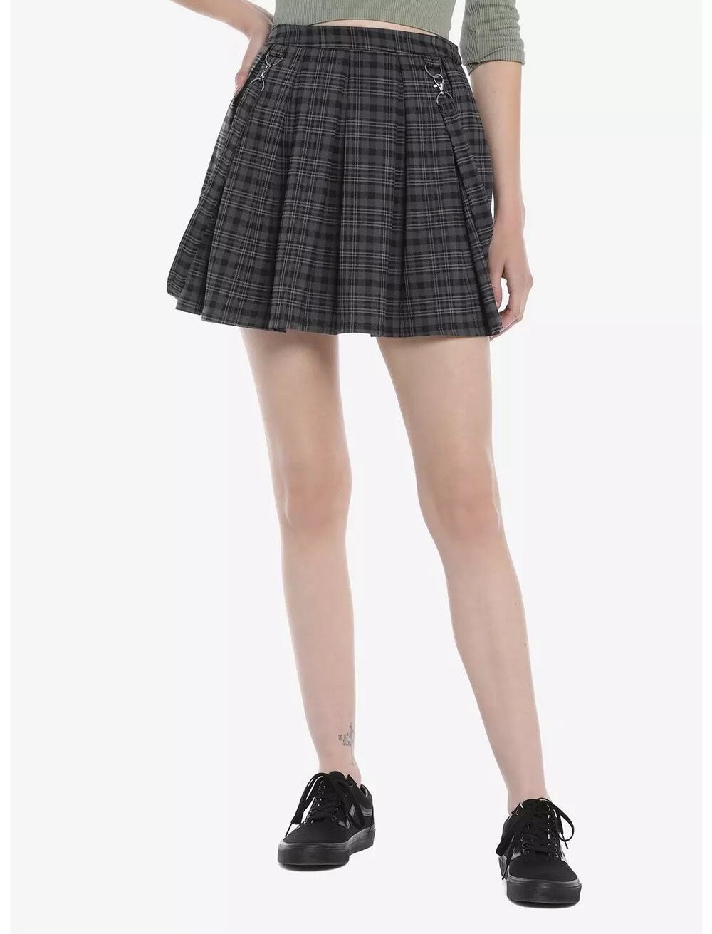 Hot Topic Black & Grey Pleated Plaid Suspender Mini Skirt size small
